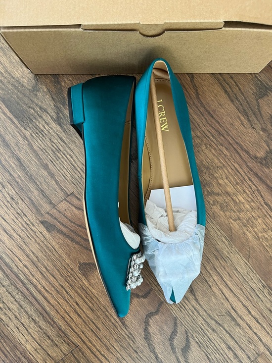 J. Crew Teal Satin Pointed Flats with Pearl-Embellished Buckle - Picture 4 of 8